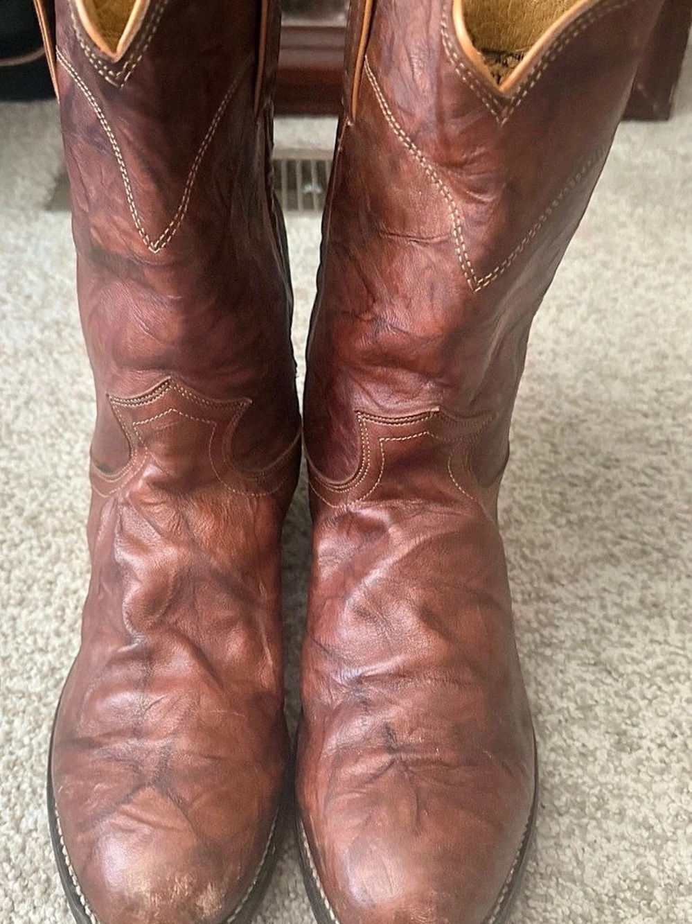 Vtg Justin roper marbled deerli Brown Leather Boots US 8.5 western rodeo cowboy